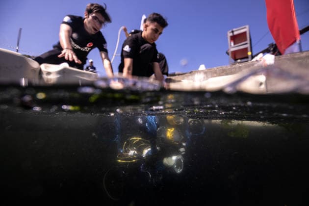 TEKNOFEST Blue Homeland KOCAELI, TURKIYE - AUGUST 21: Participants work on an unmanned underwater vehicle during the Unmanned Underwater Systems Competition held as part of TEKNOFEST Blue Homeland at the Golcuk Naval Shipyard Command in Kocaeli, Turkiye, on August 21, 2026. Organized under the main leadership of the Turkish National Defense Ministry and the Turkish Technology Team Foundation (T3 Foundation), with Anadolu as the Global Communication Partner, the event showcases Turkiye s maritime power, defense capabilities, and indigenous technologies. Gathering technology and defense industry enthusiasts around a maritime focus, the festival will welcome visitors through August 23. Sebnem Coskun Anadolu Kocaeli Turkey. Editorial use only  Copyright: x2026xAnadoluxSebnemxCoskunx