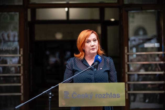 58th anniversary of the Soviet and Warsaw Pact invasion of Czechoslovakia in Prague, Czech Republic - 21 Aug 2026 Minister of finance Alena Schillerova speaks during a ceremony to commemorate the 58th anniversary of the Soviet and Warsaw Pact invasion in front of the Czech Radio building. Czechs and Slovaks commemorate the 58th anniversary of the Soviet and Warsaw Pact invasion of Czechoslovakia which started on 21st August 1968. The Soviet army occupied Czechoslovakia until 1990. Prague Czech Republic Copyright: xTomasxTkacikx xSOPAxImagesx 20260821-pieta-rozhlas-1968-012