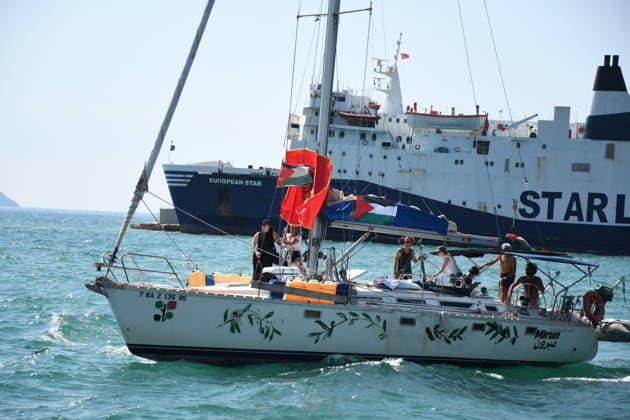 Global Sumud Flotilla activists arrive in Albania VLORE, ALBANIA - AUGUST 21: Boats carrying pro-Palestinian Italian and Albanian activists arrive off the coast of Vlore after sailing from Brindisi, Italy, on August 21, 2026 in Vlore, Albania. Several of the vessels had reportedly been damaged by the Israeli military during the flotilla s previous mission. The activists arrival coincides with the anniversary of the 1991 exodus in which thousands of Albanian refugees reached Italy s Puglia region aboard an overcrowded ship. The group is also expected to support the Flamingo Revolution protest against the reported sale of a beach in Zvernec for a tourism project allegedly linked to Ivanka Trump and Jared Kushner. Olsi Shehu Anadolu Vlore  Copyright: x2026xAnadoluxOlsixShehux