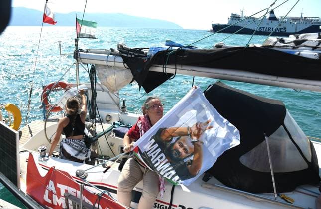 Global Sumud Flotilla activists arrive in Albania VLORE, ALBANIA - AUGUST 21: Boats carrying pro-Palestinian Italian and Albanian activists arrive off the coast of Vlore after sailing from Brindisi, Italy, on August 21, 2026 in Vlore, Albania. Several of the vessels had reportedly been damaged by the Israeli military during the flotilla s previous mission. The activists arrival coincides with the anniversary of the 1991 exodus in which thousands of Albanian refugees reached Italy s Puglia region aboard an overcrowded ship. The group is also expected to support the Flamingo Revolution protest against the reported sale of a beach in Zvernec for a tourism project allegedly linked to Ivanka Trump and Jared Kushner. Olsi Shehu Anadolu Vlore  Copyright: x2026xAnadoluxOlsixShehux