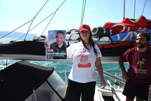 Global Sumud Flotilla activists arrive in Albania VLORE, ALBANIA - AUGUST 21: Boats carrying pro-Palestinian Italian and Albanian activists arrive off the coast of Vlore after sailing from Brindisi, Italy, on August 21, 2026 in Vlore, Albania. Several of the vessels had reportedly been damaged by the Israeli military during the flotilla s previous mission. The activists arrival coincides with the anniversary of the 1991 exodus in which thousands of Albanian refugees reached Italy s Puglia region aboard an overcrowded ship. The group is also expected to support the Flamingo Revolution protest against the reported sale of a beach in Zvernec for a tourism project allegedly linked to Ivanka Trump and Jared Kushner. Olsi Shehu Anadolu Vlore  Copyright: x2026xAnadoluxOlsixShehux