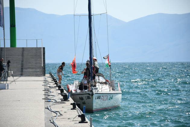 Global Sumud Flotilla activists arrive in Albania VLORE, ALBANIA - AUGUST 21: Boats carrying pro-Palestinian Italian and Albanian activists arrive off the coast of Vlore after sailing from Brindisi, Italy, on August 21, 2026 in Vlore, Albania. Several of the vessels had reportedly been damaged by the Israeli military during the flotilla s previous mission. The activists arrival coincides with the anniversary of the 1991 exodus in which thousands of Albanian refugees reached Italy s Puglia region aboard an overcrowded ship. The group is also expected to support the Flamingo Revolution protest against the reported sale of a beach in Zvernec for a tourism project allegedly linked to Ivanka Trump and Jared Kushner. Olsi Shehu Anadolu Vlore  Copyright: x2026xAnadoluxOlsixShehux