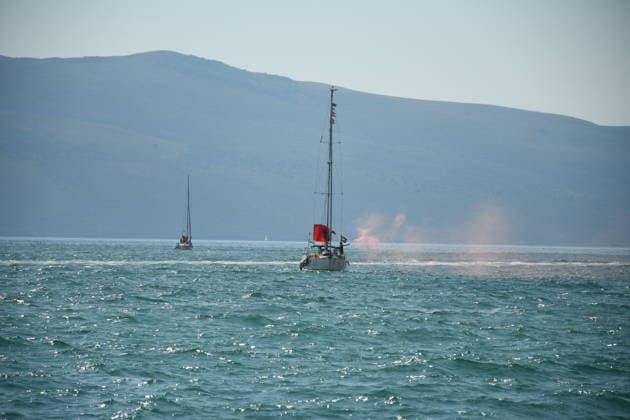 Global Sumud Flotilla activists arrive in Albania VLORE, ALBANIA - AUGUST 21: Boats carrying pro-Palestinian Italian and Albanian activists arrive off the coast of Vlore after sailing from Brindisi, Italy, on August 21, 2026 in Vlore, Albania. Several of the vessels had reportedly been damaged by the Israeli military during the flotilla s previous mission. The activists arrival coincides with the anniversary of the 1991 exodus in which thousands of Albanian refugees reached Italy s Puglia region aboard an overcrowded ship. The group is also expected to support the Flamingo Revolution protest against the reported sale of a beach in Zvernec for a tourism project allegedly linked to Ivanka Trump and Jared Kushner. Olsi Shehu Anadolu Vlore  Copyright: x2026xAnadoluxOlsixShehux