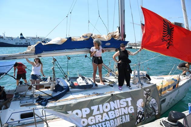 Global Sumud Flotilla activists arrive in Albania VLORE, ALBANIA - AUGUST 21: Boats carrying pro-Palestinian Italian and Albanian activists arrive off the coast of Vlore after sailing from Brindisi, Italy, on August 21, 2026 in Vlore, Albania. Several of the vessels had reportedly been damaged by the Israeli military during the flotilla s previous mission. The activists arrival coincides with the anniversary of the 1991 exodus in which thousands of Albanian refugees reached Italy s Puglia region aboard an overcrowded ship. The group is also expected to support the Flamingo Revolution protest against the reported sale of a beach in Zvernec for a tourism project allegedly linked to Ivanka Trump and Jared Kushner. Olsi Shehu Anadolu Vlore  Copyright: x2026xAnadoluxOlsixShehux
