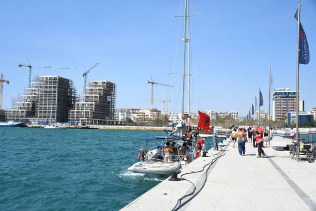 Global Sumud Flotilla activists arrive in Albania VLORE, ALBANIA - AUGUST 21: Boats carrying pro-Palestinian Italian and Albanian activists arrive off the coast of Vlore after sailing from Brindisi, Italy, on August 21, 2026 in Vlore, Albania. Several of the vessels had reportedly been damaged by the Israeli military during the flotilla s previous mission. The activists arrival coincides with the anniversary of the 1991 exodus in which thousands of Albanian refugees reached Italy s Puglia region aboard an overcrowded ship. The group is also expected to support the Flamingo Revolution protest against the reported sale of a beach in Zvernec for a tourism project allegedly linked to Ivanka Trump and Jared Kushner. Olsi Shehu Anadolu Vlore  Copyright: x2026xAnadoluxOlsixShehux