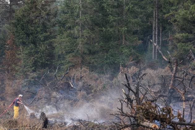 A guided visit is organized to the firefighters still active on the site of the fires in the Hautes Fagnes (High Fens) nature reserve, on Friday 21 August 2026. The fire started on August 14th and 3000 hectares (on a total of 4500) are impacted.  JULIENxWARNAND 183919102