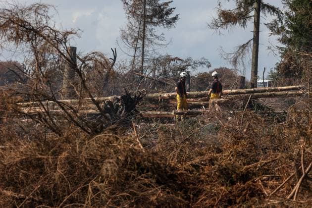 A guided visit is organized to the firefighters still active on the site of the fires in the Hautes Fagnes (High Fens) nature reserve, on Friday 21 August 2026. The fire started on August 14th and 3000 hectares (on a total of 4500) are impacted.  JULIENxWARNAND 183919070