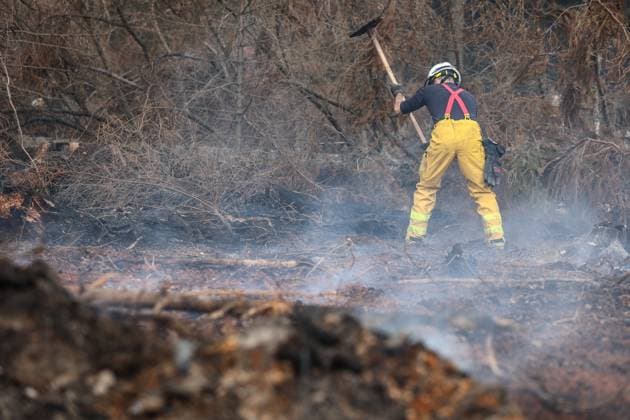 A guided visit is organized to the firefighters still active on the site of the fires in the Hautes Fagnes (High Fens) nature reserve, on Friday 21 August 2026. The fire started on August 14th and 3000 hectares (on a total of 4500) are impacted.  JULIENxWARNAND 183919006