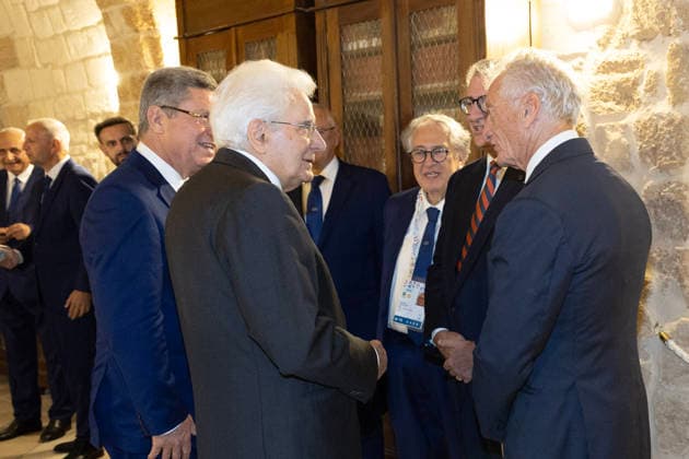 August 21, 2026, Taranto, Rome, Italy: The President of the Republic Sergio Mattarella with Meherez Boussayene, Acting President of the International Committee of the Mediterranean Games (CIGM), and Luciano Buonfiglio, President of the National Olympic Committee, on the occasion of the opening ceremony of the XX Mediterranean Games Taranto 2026 Taranto Italy  - ZUMAa289 20260821_zia_a289_021 Copyright: xAmmendolaxUffxStampax xAgfx
