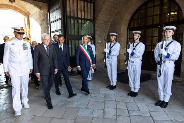 August 21, 2026, Taranto, Rome, Italy: President of the Republic Sergio Mattarella with Antonio Decaro, President of the Puglia Region, Pietro Bitetti, Mayor of Taranto, and Admiral Giuseppe Berutti Bergotto, Chief of Staff of the Navy, at the opening ceremony of the XX Mediterranean Games Taranto 2026. Taranto Italy  - ZUMAa289 20260821_zia_a289_023 Copyright: xAmmendolaxUffxStampax xAgfx