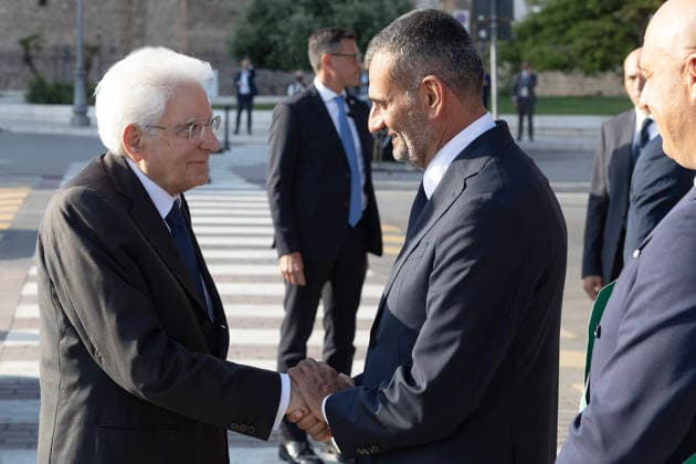 August 21, 2026, Taranto, Rome, Italy: President of the Republic Sergio Mattarella welcomed by Antonio Decaro, President of the Puglia Region, on the occasion of the opening ceremony of the XX Mediterranean Games Taranto 2026 Taranto Italy  - ZUMAa289 20260821_zia_a289_025 Copyright: xAmmendolaxUffxStampax xAgfx