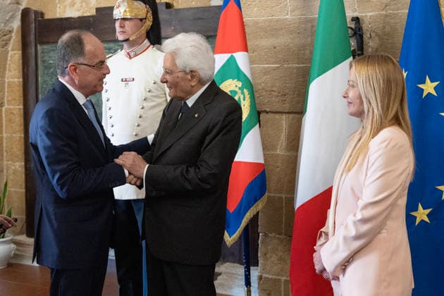 August 21, 2026, Taranto, Rome, Italy: President of the Republic Sergio Mattarella and Prime Minister Giorgia Meloni welcome Bajram Begaj, President of Albania, on the occasion of the opening ceremony of the XX Mediterranean Games Taranto 2026. Taranto Italy  - ZUMAa289 20260821_zia_a289_026 Copyright: xAmmendolaxUffxStampax xAgfx