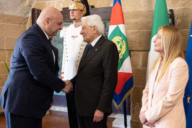 August 21, 2026, Taranto, Rome, Italy: President of the Republic Sergio Mattarella and Prime Minister Giorgia Meloni welcome Joseph Aoun, President of Lebanon, on the occasion of the opening ceremony of the XX Mediterranean Games Taranto 2026 Taranto Italy  - ZUMAa289 20260821_zia_a289_028 Copyright: xAmmendolaxUffxStampax xAgfx
