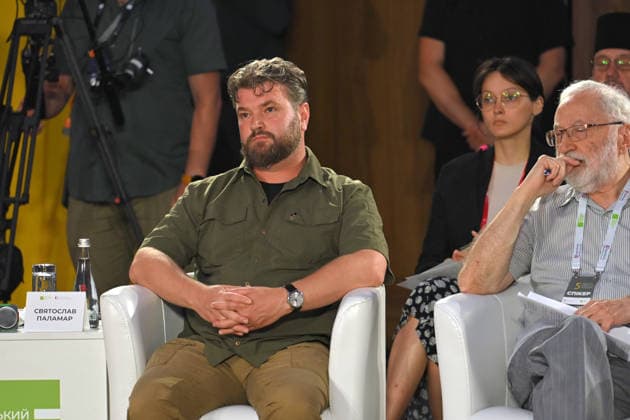 Deputy Commander of the First Corps Azov of Ukraine s National Guard, Hero of Ukraine, Colonel Sviatoslav Palamar ( Kalyna ) attends the 35 Years of Restored Independence: Unity Around the Flag National Roundtable, organised by the Kyiv Security Forum, ahead of Ukraine’s 35th Independence Day, Kyiv, Ukraine, August 21, 2026. (Photo by Yevhen Kotenko Ukrinform) National roundtable marking 35 years of Ukraine’s independence  Copyright: xYevhenxKotenkox