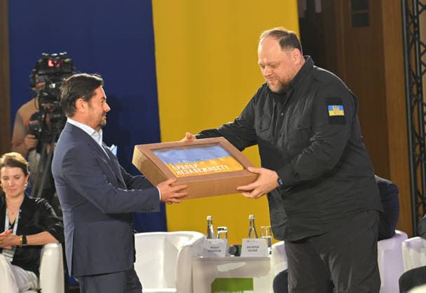 Speaker of the Ukrainian Parliament Ruslan Stefanchuk (R) attends the 35 Years of Restored Independence: Unity Around the Flag National Roundtable, organised by the Kyiv Security Forum, ahead of Ukraine’s 35th Independence Day, Kyiv, Ukraine, August 21, 2026. (Photo by Yevhen Kotenko Ukrinform) National roundtable marking 35 years of Ukraine’s independence  Copyright: xYevhenxKotenkox