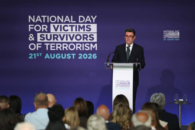 Prime Minister Andy Burnham attends National Day for Victims and Survivors of Terrorism commemorative event 21 08 2026. London, United Kingdom. Prime Minister Andy Burnham delivers the closing remarks at the inaugural National Day for Victims and Survivors of Terrorism commemorative ceremony at Lancaster House., Credit:Ben Perry B66 Avalon United Kingdom, Greater London, London, Lancaster House  Copyright: xBenxPerryx xB66x xAvalonx 1127023054