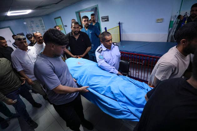 Farewell for 17 Year Old Karim Al Shalaldeh Palestinian mourners carry the body of Karim Sanad Shalaldeh covered in a blue shroud during the funeral of 17-year-old Karim Sanad Shalaldeh in Sa ir, northeast of Hebron, in the occupied West Bank, on August 21, 2026. The Palestinian Health Ministry said Shalaldeh was killed by Israeli settler gunfire during an attack in the Khirbet Hamroush area of Sa ir that also wounded a 70-year-old Palestinian man; local reports said settlers set fire to a home, while the Israeli military said a security official opened fire after Palestinians threw stones at Israelis who were in the area without prior authorization. Hebron West Bank Palestinian Territories Copyright: xMosabxShawerx