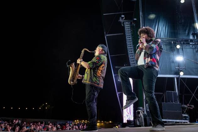 WAR live at Vilar de Mouros Festival - 21 Aug 2026 Vocalist and percussionist Ryan Walker and saxophonist Scott Martin of the American funk?rock band WAR perform during the fourth day of the Vilar de Mouros Festival. Vilar de Mouros Portugal Copyright: xDiogoxBaptistax xSOPAxImagesx DB_War20260820_018
