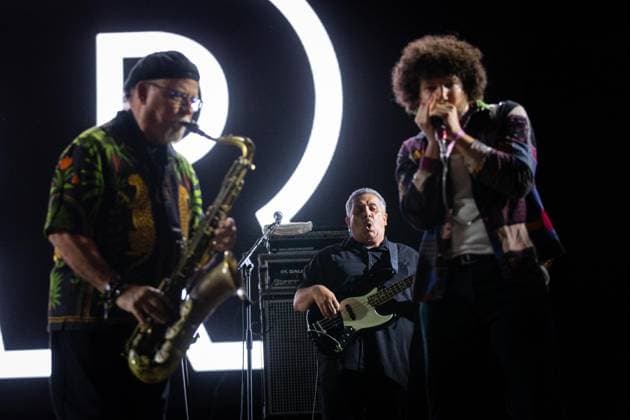August 21, 2026, Vilar De Mouros, Portugal: Vocalist and percussionist Ryan Walker, saxophonist Scott Martin and bassist Rene Camacho of the American funk?rock band WAR perform during the fourth day of the Vilar de Mouros Festival. Vilar De Mouros Portugal  - ZUMAs197 20260821_aaa_s197_251 Copyright: xDiogoxBaptistax