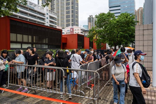 Hong Kong Court Verdit on Tiananmen Vigil Organizers People in line outside the West Kowloon Magistrates Courts before the court hands down the verdict on the Tiananmen Vigil Organizers on August 20, 2026 in Hong Kong. A Hong Kong court today founded the organizers of the previous annual Tiananmen Vigil in Victoria Park guilty of inciting subversion. (Photo by Vernon Yuen Nexpher Images) HONG KONG