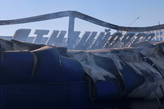 RUSSIA, MELITOPOL - AUGUST 22, 2026: A store of the DIY and building materials suffers damage following a Ukrainian military strike. Alexander Polegenko TASS  96460575