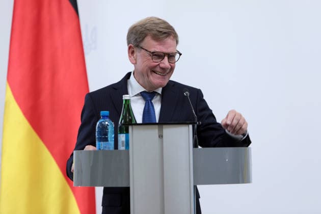 Federal Minister for Foreign Affairs of Germany Johann Wadephul attends a joint news conference with Foreign Minister of Ukraine Andrii Sybiha following negotiations, Kyiv, Ukraine, August 22, 2026. The talks focused on strengthening defence support for Ukraine, protecting critical infrastructure, preparing for winter, and diplomatic steps to end the war. The German Foreign Minister’s visit took place on the eve of the 35th anniversary of Ukraine’s independence, amid another wave of massive Russian attacks on civilian targets. (Photo by Hennadii Minchenko Ukrinform) Joint news conference of Ukrainian and German Foreign Ministers in Kyiv  Copyright: xHennadiixMinchenkox