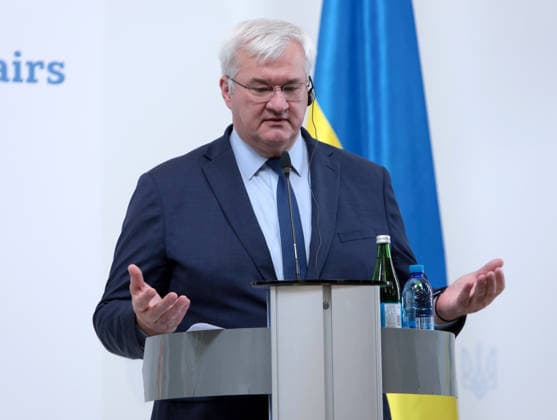 Foreign Minister of Ukraine Andrii Sybiha attends a joint news conference with Federal Minister for Foreign Affairs of Germany Johann Wadephul following negotiations, Kyiv, Ukraine, August 22, 2026. The talks focused on strengthening defence support for Ukraine, protecting critical infrastructure, preparing for winter, and diplomatic steps to end the war. The German Foreign Minister’s visit took place on the eve of the 35th anniversary of Ukraine’s independence, amid another wave of massive Russian attacks on civilian targets. (Photo by Hennadii Minchenko Ukrinform) Joint news conference of Ukrainian and German Foreign Ministers in Kyiv  Copyright: xHennadiixMinchenkox