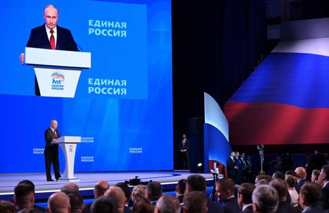 Russia UR Party Congress 9226452 22.08.2026 Russian President Vladimir Putin speaks during a session of the second stage of the 23rd Congress of the United Russia party in Moscow, Russia. Alexey Nikolskiy Sputnik Moscow Russia  Copyright: xAlexeyxNikolskiyx