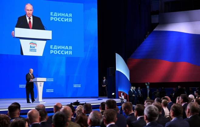 Russia UR Party Congress 9226473 22.08.2026 Russian President Vladimir Putin speaks during a session of the second stage of the 23rd Congress of the United Russia party in Moscow, Russia. Alexey Nikolskiy Sputnik Moscow Russia  Copyright: xAlexeyxNikolskiyx