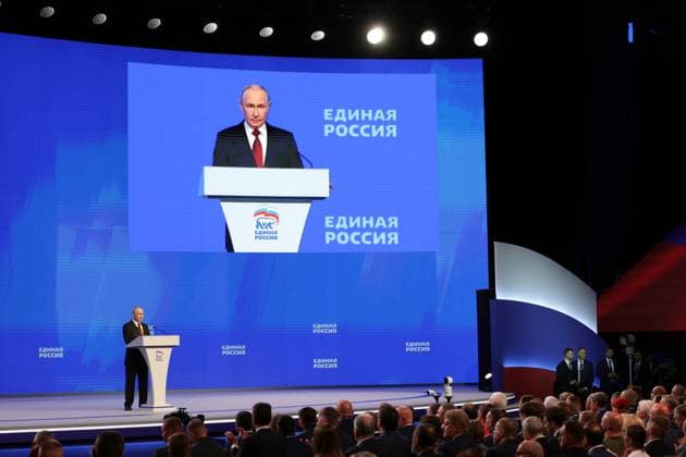 Russia UR Party Congress 9226485 22.08.2026 Russian President Vladimir Putin speaks during a session of the second stage of the 23rd Congress of the United Russia party in Moscow, Russia. Gavriil Grigorov Sputnik Moscow Russia  Copyright: xGavriilxGrigorovx