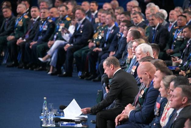 Russia UR Party Congress 9226428 22.08.2026 Deputy Chairman of the Russian Security Council and leader of the United Russia political party Dmitry Medvedev speaks during a session of the second stage of the 23rd Congress of the United Russia party in Moscow, Russia. Alexey Nikolskiy Sputnik Moscow Russia  Copyright: xAlexeyxNikolskiyx
