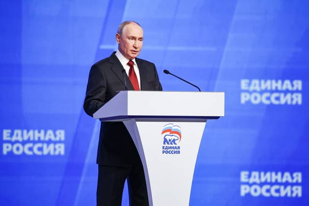 RUSSIA, MOSCOW - AUGUST 22, 2026: Russia s President Vladimir Putin addresses a plenary session as part of Stage 2 of the United Russia Party s Congress ahead of the 2026 Russian State Duma election, at Megasport Sports Palace Moscow Russia  - ZUMAt113 20260822_zaa_t113_088 Copyright: xMikhailxTereshchenkox