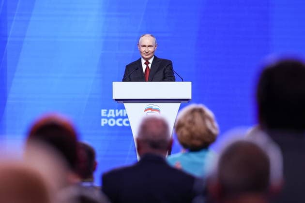 RUSSIA, MOSCOW - AUGUST 22, 2026: Russia s President Vladimir Putin addresses a plenary session as part of Stage 2 of the United Russia Party s Congress ahead of the 2026 Russian State Duma election, at Megasport Sports Palace Moscow Russia  - ZUMAt113 20260822_zaa_t113_099 Copyright: xMikhailxTereshchenkox