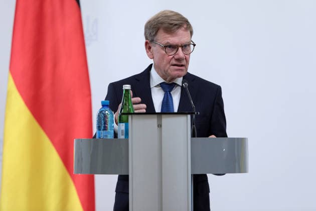 Joint news conference of Ukrainian and German Foreign Ministers in Kyiv Federal Minister for Foreign Affairs of Germany Johann Wadephul attends a joint news conference with Foreign Minister of Ukraine Andrii Sybiha following negotiations, Kyiv, Ukraine, August 22, 2026. The talks focused on strengthening defence support for Ukraine, protecting critical infrastructure, preparing for winter, and diplomatic steps to end the war. The German Foreign Minister™s visit took place on the eve of the 35th anniversary of Ukraine™s independence, amid another wave of massive Russian attacks on civilian targets., Credit:Hennadii Minchenko Ukrinform Avalon Ukraine, Kyiv  Copyright: xHennadiixMinchenkox xUkrinformx xAvalonx 1127332748