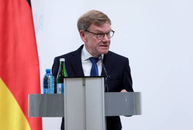 Joint news conference of Ukrainian and German Foreign Ministers in Kyiv Federal Minister for Foreign Affairs of Germany Johann Wadephul attends a joint news conference with Foreign Minister of Ukraine Andrii Sybiha following negotiations, Kyiv, Ukraine, August 22, 2026. The talks focused on strengthening defence support for Ukraine, protecting critical infrastructure, preparing for winter, and diplomatic steps to end the war. The German Foreign Minister™s visit took place on the eve of the 35th anniversary of Ukraine™s independence, amid another wave of massive Russian attacks on civilian targets., Credit:Hennadii Minchenko Ukrinform Avalon Ukraine, Kyiv  Copyright: xHennadiixMinchenkox xUkrinformx xAvalonx 1127333078