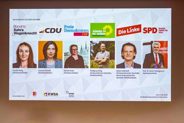 Wahlforum des Kreativwirtschaft Sachsen-Anhalt e.V.KWSA im MMZ Halle Saale Halle Saale,Deutschland 22. August 2026 Im Bild:Teilnehmer des Wahlforums Halle Saale Mitteldeutsches Medienzentrum Sachsen Anhalt Deutschland *** Election Forum of Kreativwirtschaft Sachsen-Anhalt e.V. (KWSA) at the MMZ Halle Saale, Halle Saale, Germany, August 22, 2026. Pictured: Participants at the election forum in Halle Saale, Central German Media Center, Saxony-Anhalt, Germany