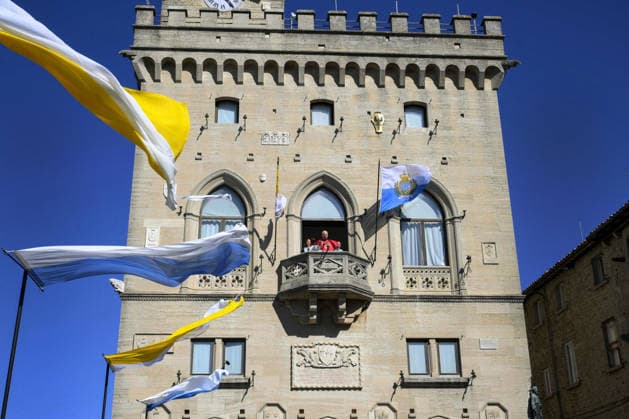 Pope Leo XIV’s Visit to The Republic of San Marino Pope Leo XIV traveled to the Republic of San Marino (Central Italy) on August 22, 2026 for a half-day pastoral visit. He met first with the civil authorities of San Marino at the Public Palace, offering his gratitude to the Captains Regent, a tradition that dates back to 1243. In his address, Pope Leo expressed his joy to visit the world’s oldest Republic. Known as the ‘Most Serene Republic,’ San Marino has remained rooted in its motto ‘Libertas’ (Liberty), which the Pope said sums up its history and aspirations for the future. Photo by (EV) Mario Tomassetti Vatican Media ABACAPRESS.COM San Marino Italy  Copyright: xABACAx