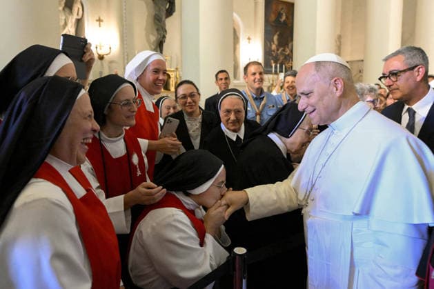 Pope Leo XIV’s Visit to The Republic of San Marino Pope Leo XIV meets the Catholic community in the San Marino basilica during his visit to the Republic of San Marino (Central Italy) on August 22, 2026 for a half-day pastoral visit. Before he met with the civil authorities of San Marino at the Public Palace, offering his gratitude to the Captains Regent, a tradition that dates back to 1243. In his address, Pope Leo expressed his joy to visit the world’s oldest Republic. Known as the ‘Most Serene Republic,’ San Marino has remained rooted in its motto ‘Libertas’ (Liberty), which the Pope said sums up its history and aspirations for the future. Photo by (EV) Simone Risoluti Vatican Media ABACAPRESS.COM San Marino Italy  Copyright: xABACAx