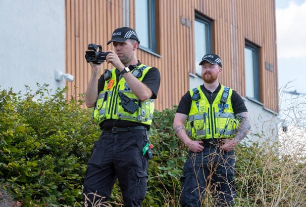August 22, 2026, Gloucester, Gloucestershire, UK: Gloucester, UK. Police watch over a protest by a group called Gloucester Patriots at the Ibis Hotel in Bristol where asylum seekers and migrants are being accommodated. An anti-racist counter protest in support of refugees took place at the same location. Gloucester UK  - ZUMAl94_ 20260822_zaf_l94_010 Copyright: xSimonxChapmanx
