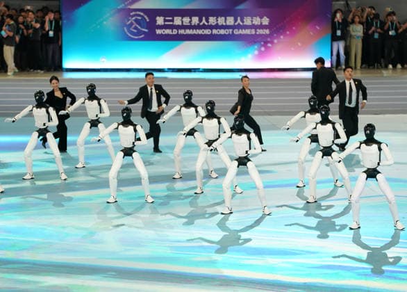 (260822) -- BEIJING, Aug. 22, 2026 -- Humanoid robots perform during the opening ceremony of the 2nd World Humanoid Robot Games in Beijing, capital of China, Aug. 22, 2026. ) (SP)CHINA-BEIJING-WORLD HUMANOID ROBOT GAMES-OPENING CEREMONY (CN) ZhangxChenlin 
