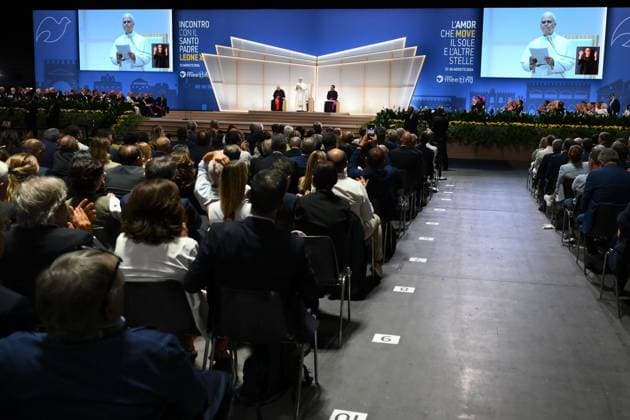 August 22, 2026, Rimini, ITALY: Pope Leo XIV during the 47th Meeting for Friendship Among Peoples, organized by the Communion and Liberation movement in Rimini, Italy, 22 August 2026. ANSA ETTORE FERRARI. Rimini ITALY  - ZUMAa110 20260822_zaf_a110_043 Copyright: xEttorexFerrarix