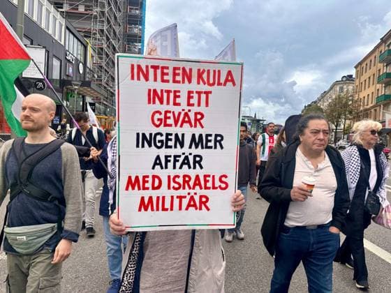 Hundreds rally in Stockholm Against Israeli Attacks on Gaza STOCKHOLM, SWEDEN - AUGUST 22: Demonstrators take part in a protest in Stockholm against Israeli attacks on Gaza and restrictions on the entry of humanitarian aid to the enclave, on August 22, 2026 in Stockholm, Sweden. Hundreds of people joined the demonstration in the Swedish capital to voice support for Palestinians and call for greater access to humanitarian assistance in Gaza. Atila Altuntas Anadolu Stockholm Sweden. Editorial use only. Please get in touch for any other usage.  Copyright: x2026xAnadoluxAtilaxAltuntasx