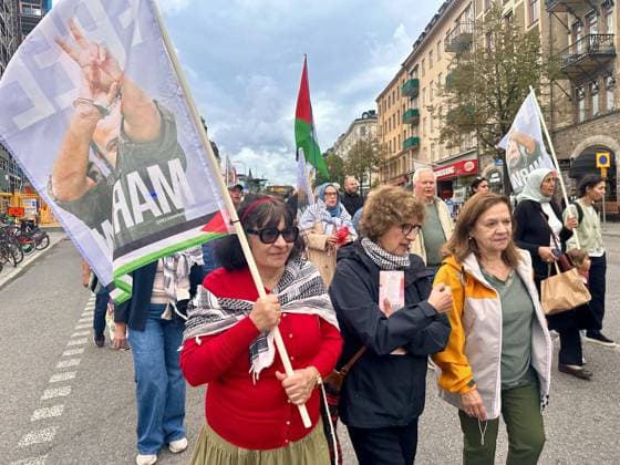 Hundreds rally in Stockholm Against Israeli Attacks on Gaza STOCKHOLM, SWEDEN - AUGUST 22: Demonstrators take part in a protest in Stockholm against Israeli attacks on Gaza and restrictions on the entry of humanitarian aid to the enclave, on August 22, 2026 in Stockholm, Sweden. Hundreds of people joined the demonstration in the Swedish capital to voice support for Palestinians and call for greater access to humanitarian assistance in Gaza. Atila Altuntas Anadolu Stockholm Sweden. Editorial use only. Please get in touch for any other usage.  Copyright: x2026xAnadoluxAtilaxAltuntasx