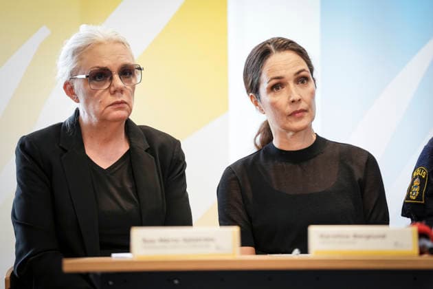 FAGERSTA, SVERIGE 20260822 Kommunstyrelsens ordförande Asa-Märta Sjöström och kommundirektör Karilina Berglund da Fagersta kommun och polisen haller pressträff med anledning av skoldadet mot Brinellskolan pa fredagen. En 17-arig flicka dödades och flera andra skadades av en man med svärd. FAGERSTA SVERIGE x10658x *** FAGERSTA, SWEDEN 20260822 Asa Märta Sjöström, chair of the municipal executive board, and Karilina Berglund, municipal director of Fagersta Municipality, along with the police, held a press conference regarding the attack on Brinell School on Friday. A 17-year-old girlwas killed and several others were injured by a man wielding a sword. FAGERSTA, SWEDEN x10658x  Copyright: xMagnusxLejhall TTx SKOLDAD FAGERSTA 0wio9LdAPgE