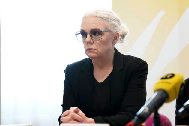 FAGERSTA, SVERIGE 20260822 Kommunstyrelsens ordförande Asa-Märta Sjöström da Fagersta kommun och polisen haller pressträff med anledning av skoldadet mot Brinellskolan pa fredagen. En 17-arig flicka dödades och flera andra skadades av en man med svärd. FAGERSTA SVERIGE x10658x *** FAGERSTA, SWEDEN 20260822 Asa Märta Sjöström, chair of the municipal council in Fagersta, and the police are holding a press conference regarding the school attack at Brinell School on Friday. A 17-year-old girl was killed and several others were injured by a man wielding a sword. FAGERSTA, SWEDEN x10658x  Copyright: xMagnusxLejhall TTx SKOLDAD FAGERSTA axyhWpsIY3M