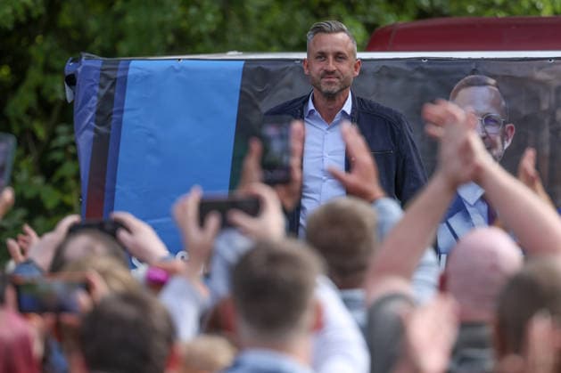 Familienfest der AfD in Merseburg. Landtagswahlkampf in Sachsen-Anhalt der AfD mit dem Spitzenkandidat Ulrich Siegmund. Im Bild Ulrich Siegmund (AfD). Landtagswahlkampf, AfD Familienfest am 22.08.2026 in Merseburg Deutschland. NUTZUNG NUR REDAKTIONELL *** AfD Family Festival in Merseburg; AfD State Election Campaign in Saxony-Anhalt with Lead Candidate Ulrich Siegmund; Pictured: Ulrich Siegmund; AfD State Election Campaign; AfD Family Festival on August 22, 2026, in Merseburg, Germany; FOR EDITORIAL USE ONLY