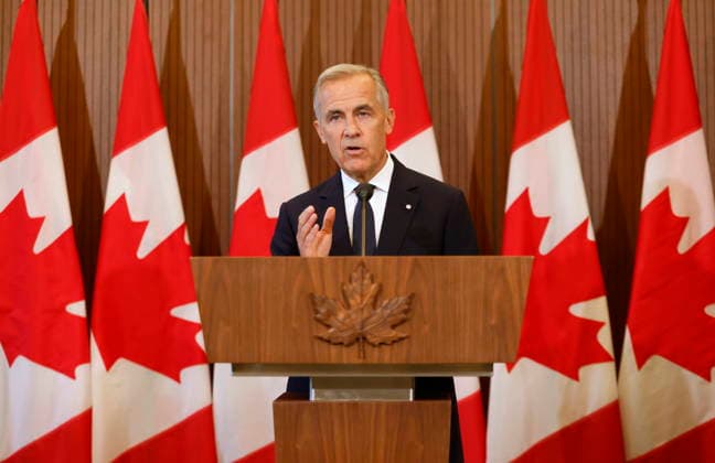 August 22, 2026, Ottawa, On, CANADA: Prime Minister Mark Carney speaks about Canada s response to new U.S. tariffs during a news conference on Parliament Hill in Ottawa on Saturday, Aug. 22, 2026. Ottawa CANADA  - ZUMAc35_ 20260822_zaf_c35_011 Copyright: xPatrickxDoylex
