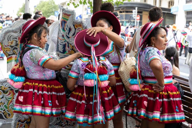 August 22, 2026, Madrid, Madrid, USA: Participants prepare for the Festividad de la Virgen de Urkupina along the Gran Via in Madrid, Spain on Saturday, August 22, 2026. Thousands of dancers and dozens of fraternal organizations process along the Gran VoÂ­a in the annual celebration in honor of BoliviaÃ¢â‚¬â ¢s Virgin of Urkupina. Madrid USA  - ZUMAg235 20260822_zap_g235_009 Copyright: xPaulxChristianxGordonx