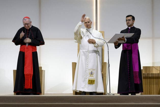 Pope Leo XIV’s Visit To The City of Rimini - Italy Pope Leo XIV attends the Meeting of Friendships Among Peoples during his visit in the city of Rimini, Central Italy, on August 22, 2026. Pope Leo XIV addressed participants in the 47th Meeting for Friendship Among Peoples at the Rimini Exhibition Centre. The Pope s visit to the week-long event, organized annually by the Communion and Liberation Movement at the end of August, takes place in the context of his Pastoral Visit to the Republic of San Marino and to the city of Rimini. Photo by (EV) Mario Tomassetti Vatican Media ABACAPRESS.COM Rimini Italy  Copyright: xABACAx