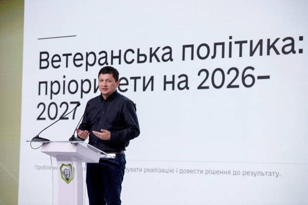 Minister for Veterans Affairs of Ukraine Vitalii Kim delivers a speech during the Ninth International Veterans Forum, Kyiv, Ukraine, August 22, 2026. Hundreds of veterans, representatives of the Ukrainian government, foreign partners, and distinguished guests took part in the large-scale annual event, which serves as Ukraine’s principal platform for dialogue on the development and implementation of state veterans’ policy. (Photo by Marianna Kotyk Ukrinform) Ninth International Veterans Forum in Kyiv  Copyright: xMariannaxKotykx